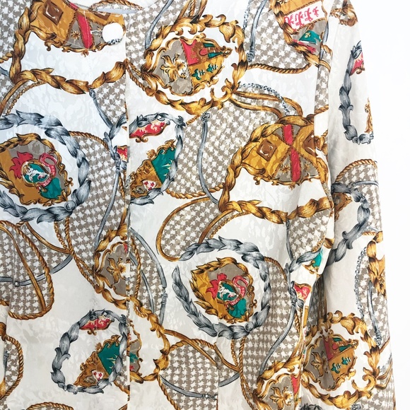 Vintage Baroque Crest Button Down Blouse Top - Picture 3 of 8